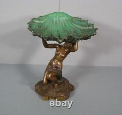 Nymphe Jeune Femme A La Coquille Coupe Vide- Poches Sculpture Bronze Ancien