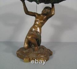 Nymphe Jeune Femme A La Coquille Coupe Vide- Poches Sculpture Bronze Ancien