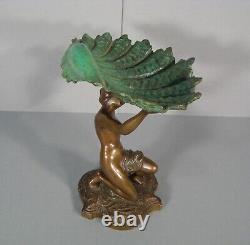 Nymphe Jeune Femme A La Coquille Coupe Vide- Poches Sculpture Bronze Ancien