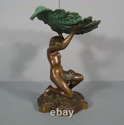 Nymphe Jeune Femme A La Coquille Coupe Vide- Poches Sculpture Bronze Ancien