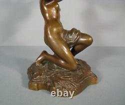 Nymphe Jeune Femme A La Coquille Coupe Vide- Poches Sculpture Bronze Ancien