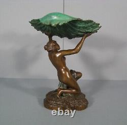 Nymphe Jeune Femme A La Coquille Coupe Vide- Poches Sculpture Bronze Ancien