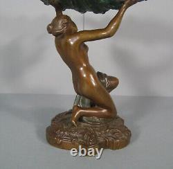 Nymphe Jeune Femme A La Coquille Coupe Vide- Poches Sculpture Bronze Ancien