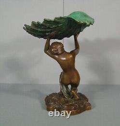 Nymphe Jeune Femme A La Coquille Coupe Vide- Poches Sculpture Bronze Ancien