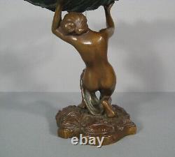 Nymphe Jeune Femme A La Coquille Coupe Vide- Poches Sculpture Bronze Ancien