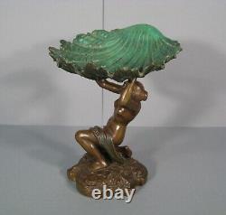 Nymphe Jeune Femme A La Coquille Coupe Vide- Poches Sculpture Bronze Ancien