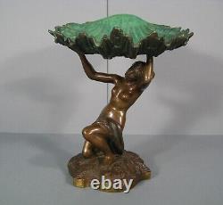 Nymphe Jeune Femme A La Coquille Coupe Vide- Poches Sculpture Bronze Ancien