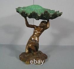 Nymphe Jeune Femme A La Coquille Coupe Vide- Poches Sculpture Bronze Ancien