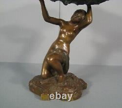 Nymphe Jeune Femme A La Coquille Coupe Vide- Poches Sculpture Bronze Ancien