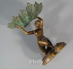 Nymphe Jeune Femme A La Coquille Coupe Vide- Poches Sculpture Bronze Ancien