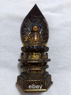 Oeuvre d'art ancienne statue assise Bouddha Amida sculpture sur bois art anci