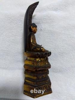 Oeuvre d'art ancienne statue assise Bouddha Amida sculpture sur bois art anci