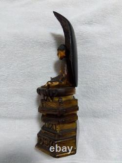 Oeuvre d'art ancienne statue assise Bouddha Amida sculpture sur bois art anci