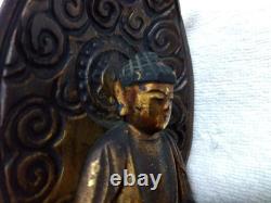 Oeuvre d'art ancienne statue assise Bouddha Amida sculpture sur bois art anci