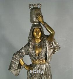 Orientalisme Jeune Femme Porteuse D'eau Sculpture Bronze Ancien Signée Leroux