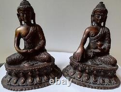 Paire De Statuette Bouddha Asiatique En Bronze Ancien