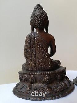 Paire De Statuette Bouddha Asiatique En Bronze Ancien