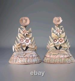 Paire Sculpture ancienne art déco Nouveau Forêt Noire, Bois Sculpté Motif floral