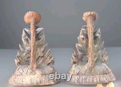 Paire Sculpture ancienne art déco Nouveau Forêt Noire, Bois Sculpté Motif floral