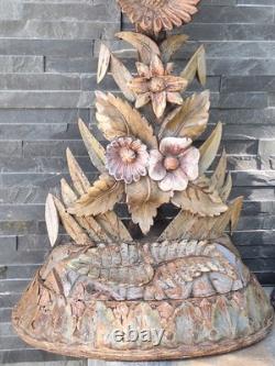 Paire Sculpture ancienne art déco Nouveau Forêt Noire, Bois Sculpté Motif floral