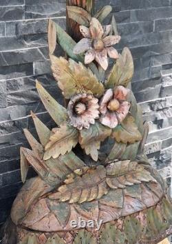 Paire Sculpture ancienne art déco Nouveau Forêt Noire, Bois Sculpté Motif floral