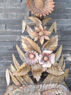 Paire Sculpture ancienne art déco Nouveau Forêt Noire, Bois Sculpté Motif floral