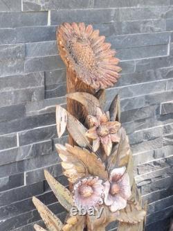 Paire Sculpture ancienne art déco Nouveau Forêt Noire, Bois Sculpté Motif floral