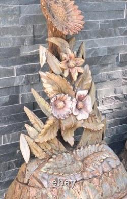 Paire Sculpture ancienne art déco Nouveau Forêt Noire, Bois Sculpté Motif floral