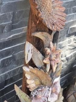 Paire Sculpture ancienne art déco Nouveau Forêt Noire, Bois Sculpté Motif floral