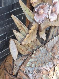 Paire Sculpture ancienne art déco Nouveau Forêt Noire, Bois Sculpté Motif floral