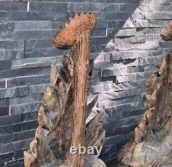 Paire Sculpture ancienne art déco Nouveau Forêt Noire, Bois Sculpté Motif floral