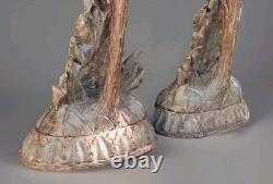 Paire Sculpture ancienne art déco Nouveau Forêt Noire, Bois Sculpté Motif floral