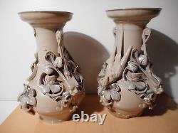 Paire vase ancien faience sarreguemines sculpture statue oiseau marque aigle