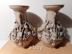 Paire vase ancien faience sarreguemines sculpture statue oiseau marque aigle