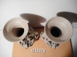 Paire vase ancien faience sarreguemines sculpture statue oiseau marque aigle