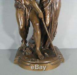Pan Et Jeune Femme (éros) Sculpture Statue Ancienne Bronze Signé Provin Serres