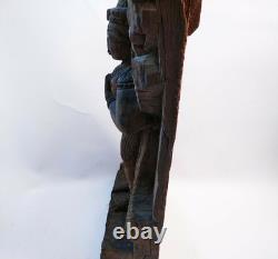 Panneau statue ancienne sculpture char dieu temple hindou en bois sculpté à