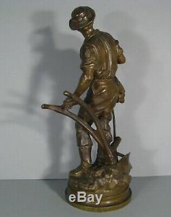 Paysan A La Charrue Sculpture Ancienne Bronze Signé Mathurin Moreau