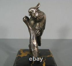 Perroquet Sculpture Animalière Bronze Argenté Ancien Art Déco Signé Charles