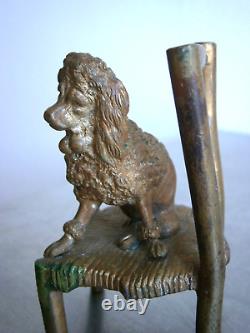 Petit Bronze 19°s Statue animalière décor Chien Vieille chaise Sculpture Ancien