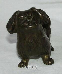 Petit Bronze Ancien Animalier Chien Pekinois