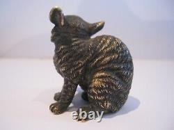 Petit Bronze Ancien Chat assis en Colère Ht. 5cm Grandes Oreilles Belle Ciselure