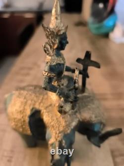 Petite Sculpture Ancien Seigneur Infra Chevauchant 1 Elephant