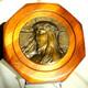 Plaque, Sculpture Bronze, Bas Relief Ancien Sur Bois, Christ, Signe M. Pollet