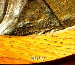 Plaque, Sculpture Bronze, Bas Relief Ancien Sur Bois, Christ, Signe M. Pollet