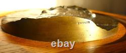 Plaque, Sculpture Bronze, Bas Relief Ancien Sur Bois, Christ, Signe M. Pollet