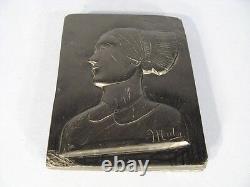 Profil De Femme Ancien Bas Relief En Pierre Sculptée Signé Mader