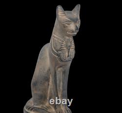 RARE ANCIENNE ÉGYPTIENNE ANTIQUE Bastet Cat Stone Statue Tut Mask -Histoire