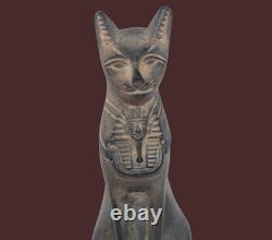 RARE ANCIENNE ÉGYPTIENNE ANTIQUE Bastet Cat Stone Statue Tut Mask -Histoire