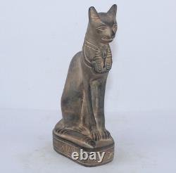 RARE ANCIENNE ÉGYPTIENNE ANTIQUE Bastet Cat Stone Statue Tut Mask -Histoire